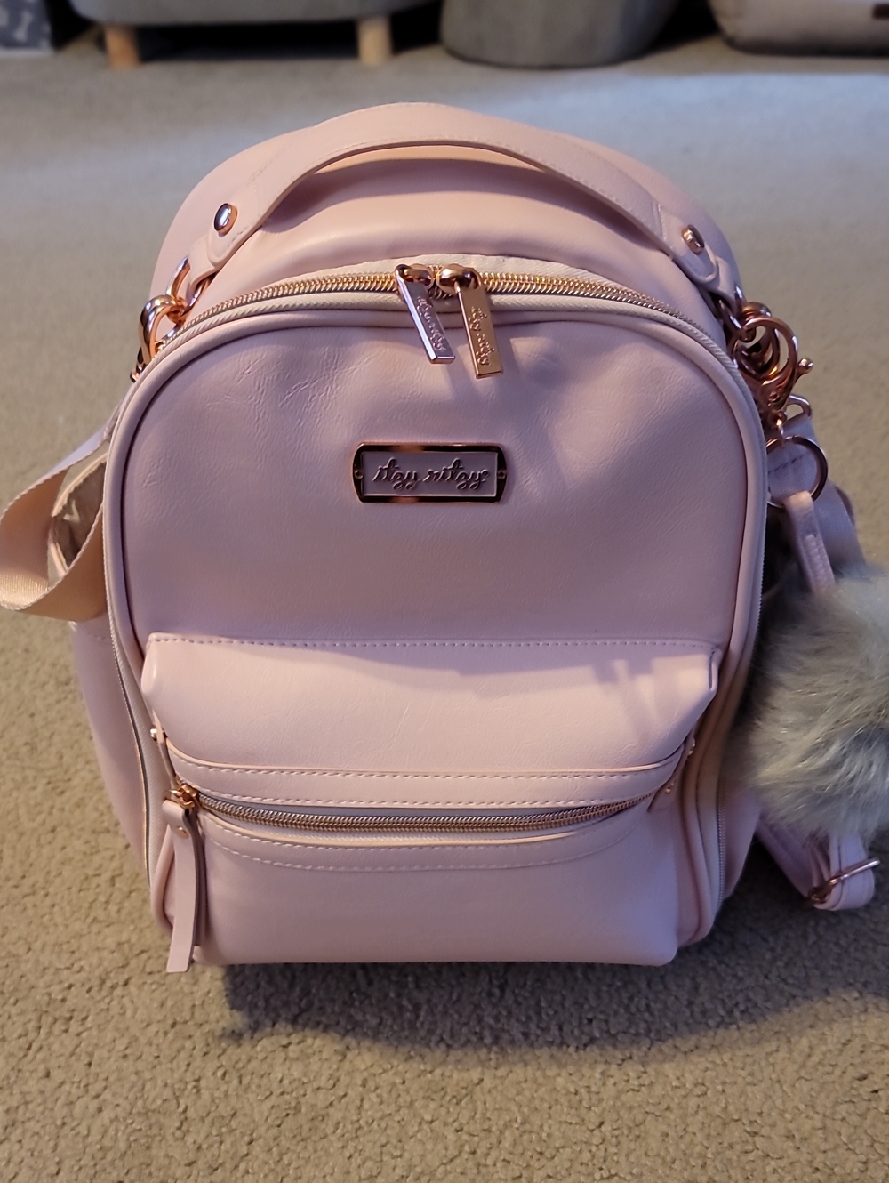 Itzy Ritzy Stylish Pink Mini Backpack W/Stroller Straps & Pouf - HARD TO FIND